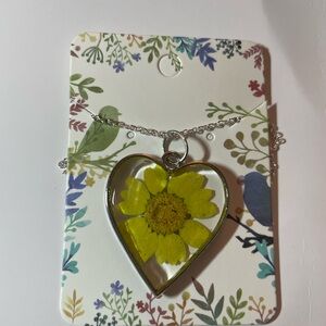 Heart Pendant Necklace with Yellow Flower